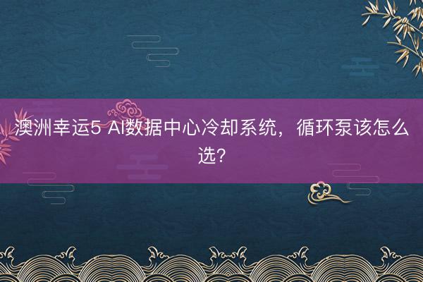 澳洲幸运5 AI数据中心冷却系统，循环泵该怎么选？