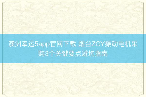 澳洲幸运5app官网下载 烟台ZGY振动电机采购3个关键要点避坑指南