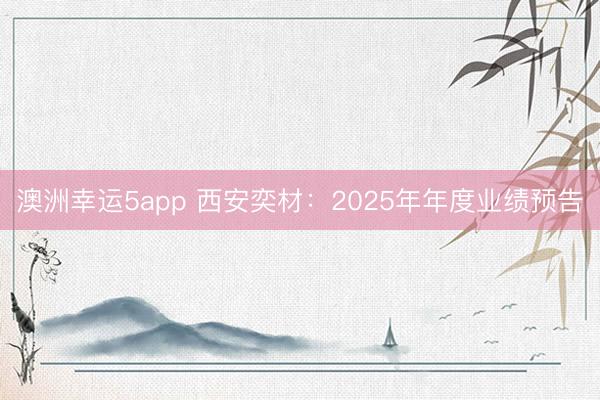 澳洲幸运5app 西安奕材：2025年年度业绩预告