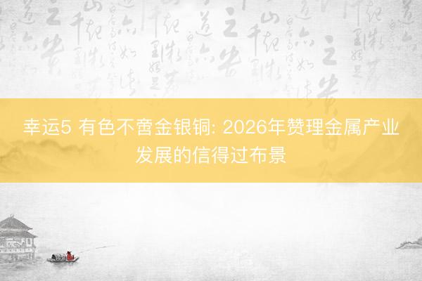 幸运5 有色不啻金银铜: 2026年赞理金属产业发展的信得过布景