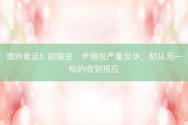 澳洲幸运5 胡锡进:尹锡悦严重反华,却从另一标的收到报应