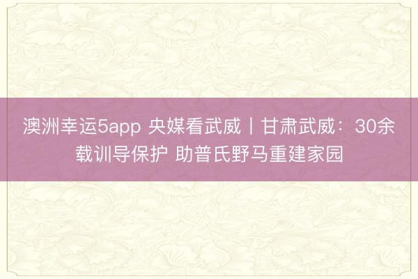 澳洲幸运5app 央媒看武威丨甘肃武威：30余载训导保护 助普氏野马重建家园