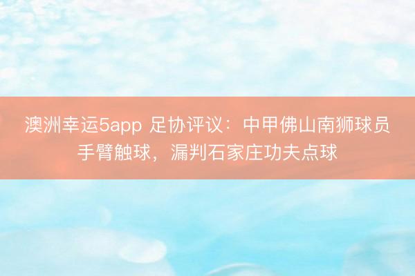 澳洲幸运5app 足协评议：中甲佛山南狮球员手臂触球，漏判石家庄功夫点球