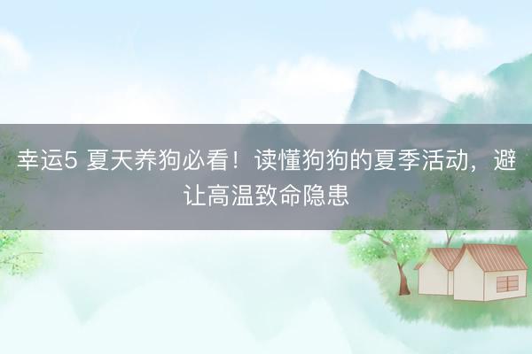 幸运5 夏天养狗必看!读懂狗狗的夏季活动,避让高温致命隐患